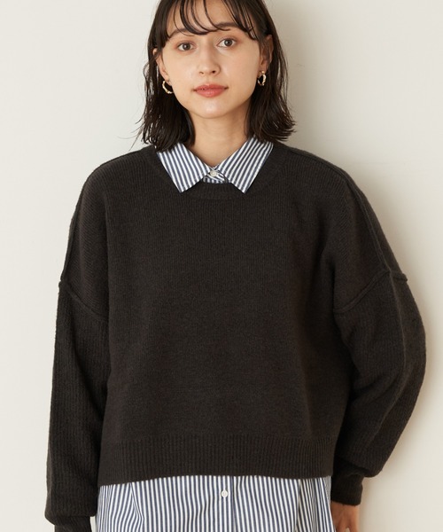 earth music&ecology（アースミュージックアンドエコロジー）の「エアリーショートニット ＊（ニット/セーター・レディース・チャコールグレー/イエロー/アイボリー/ラベンダー/ベージュ・FREE）」の2枚目の写真