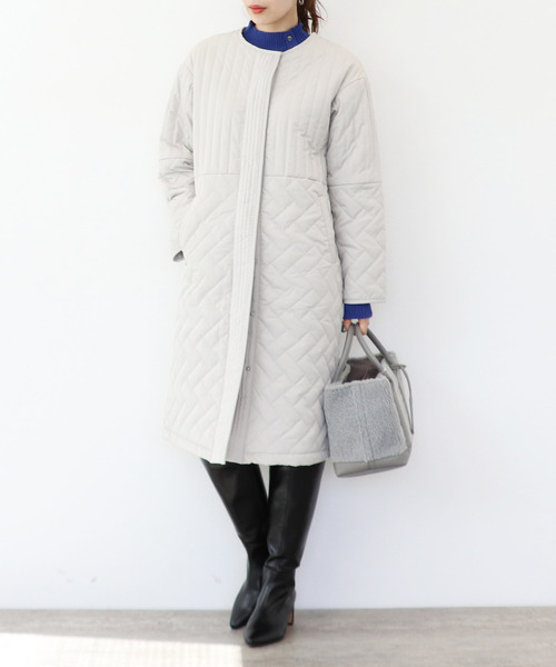 Three Four Time（ｽﾘｰﾌｫｰﾀｲﾑ）の「パターンMIXキルティングコート（その他アウター・レディース・ブラック/グレー/カーキ/ベージュ・FREE）」の3枚目の写真