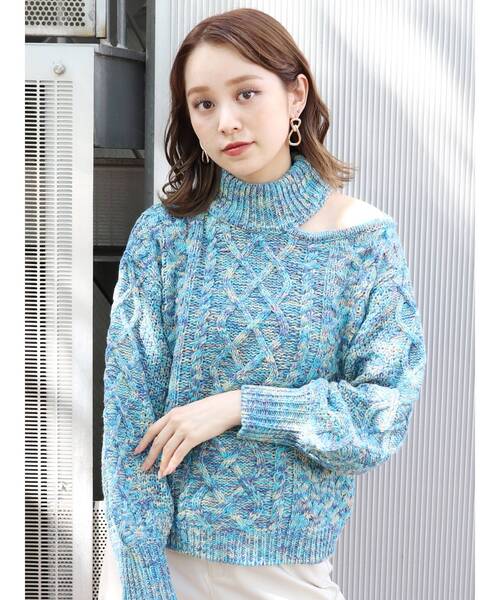 MURUA(ムルーア)の「オープンショルダーケーブルニット(ニット/セーター・レディース・ブラック/ブラウン/ブルー・FREE)」の3枚目の写真