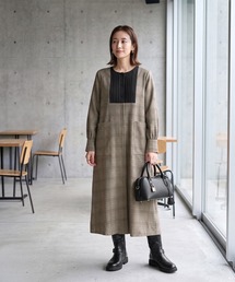 【LUXE】グレンチェック柄プリーツ切替ワンピース