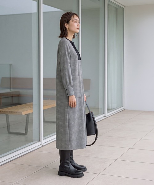 STYLE DELI(スタイルデリ)の「【LUXE】グレンチェック柄プリーツ切替ワンピース(ワンピース・レディース・ブラックミックス/ブラウン系その他・01/02)」の3枚目の写真