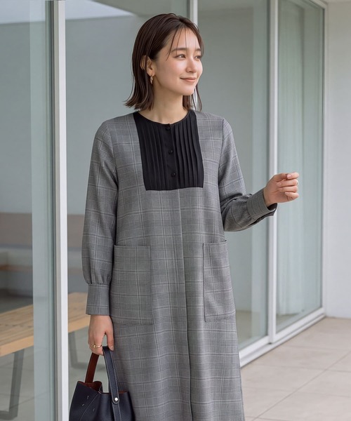 STYLE DELI(スタイルデリ)の「【LUXE】グレンチェック柄プリーツ切替ワンピース(ワンピース・レディース・ブラックミックス/ブラウン系その他・01/02)」の4枚目の写真