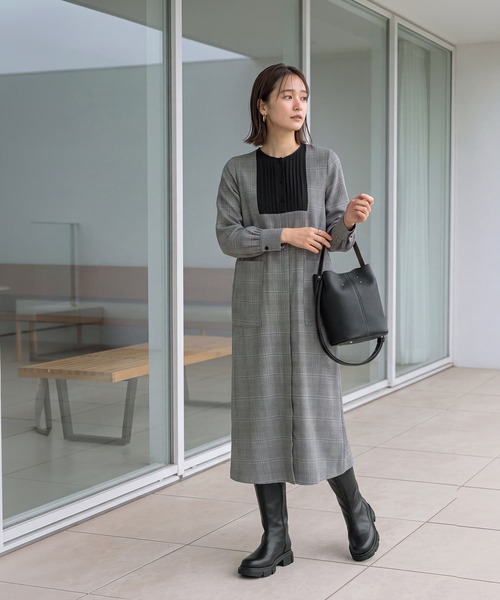 STYLE DELI(スタイルデリ)の「【LUXE】グレンチェック柄プリーツ切替ワンピース(ワンピース・レディース・ブラックミックス/ブラウン系その他・01/02)」の6枚目の写真