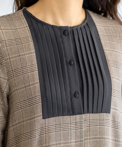 STYLE DELI(スタイルデリ)の「【LUXE】グレンチェック柄プリーツ切替ワンピース(ワンピース・レディース・ブラックミックス/ブラウン系その他・01/02)」の11枚目の写真