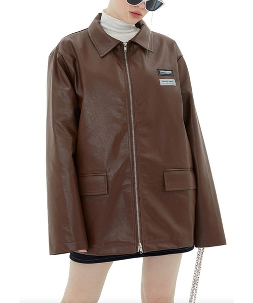 genxder】ユニセックスフェイクレザーシャツジャケット