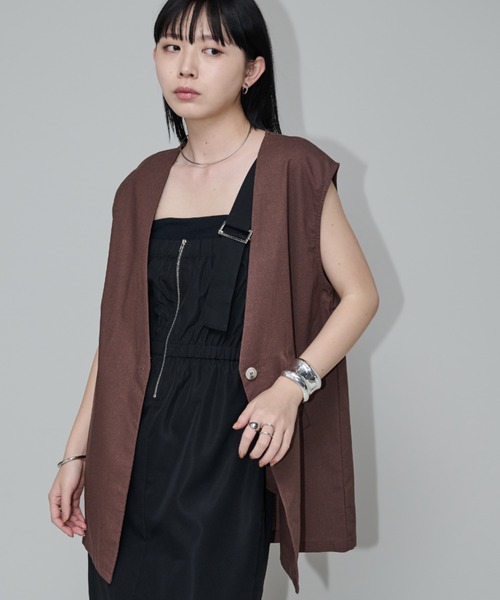 Aunt Marie's（アントマリーズ）の「リネンスリーブレスジレ（ベスト・レディース・ブラック/ブラウン/ナチュラル・FREE）」の11枚目の写真