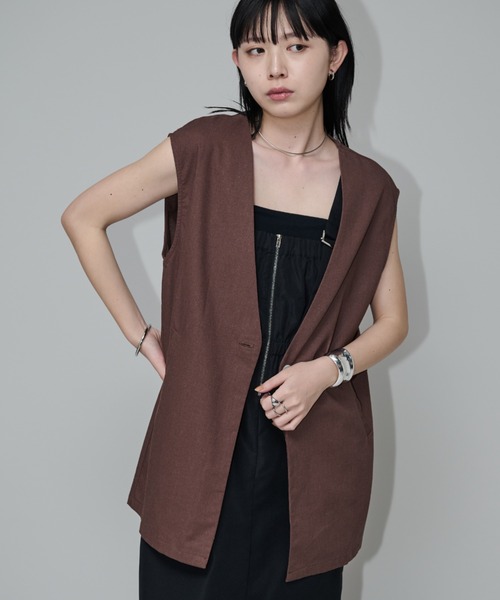 Aunt Marie's（アントマリーズ）の「リネンスリーブレスジレ（ベスト・レディース・ブラック/ブラウン/ナチュラル・FREE）」の9枚目の写真