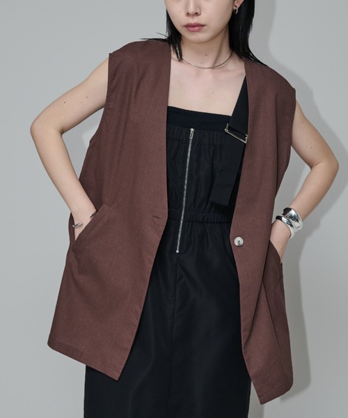 Aunt Marie's（アントマリーズ）の「リネンスリーブレスジレ（ベスト・レディース・ブラック/ブラウン/ナチュラル・FREE）」の14枚目の写真