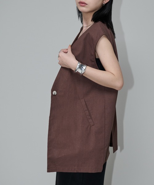 Aunt Marie's（アントマリーズ）の「リネンスリーブレスジレ（ベスト・レディース・ブラック/ブラウン/ナチュラル・FREE）」の12枚目の写真