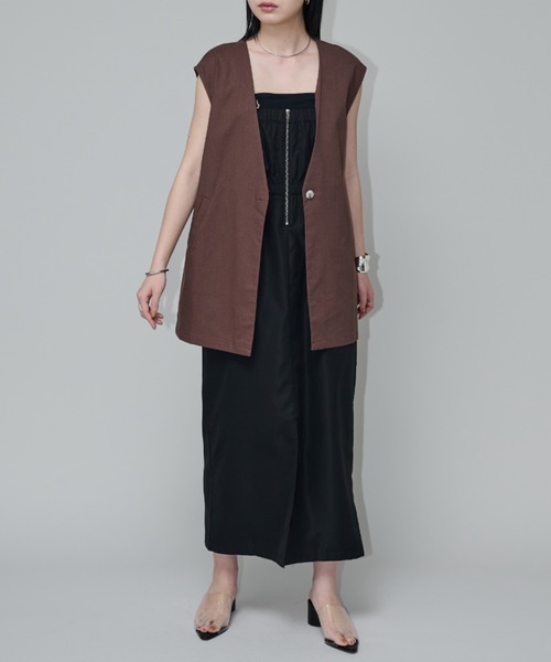 Aunt Marie's（アントマリーズ）の「リネンスリーブレスジレ（ベスト・レディース・ブラック/ブラウン/ナチュラル・FREE）」の15枚目の写真