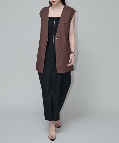 Aunt Marie's（アントマリーズ）の「リネンスリーブレスジレ（ベスト・レディース・ブラック/ブラウン/ナチュラル・FREE）」の16枚目の写真