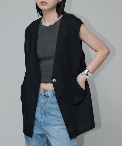 Aunt Marie's（アントマリーズ）の「リネンスリーブレスジレ（ベスト・レディース・ブラック/ブラウン/ナチュラル・FREE）」の4枚目の写真