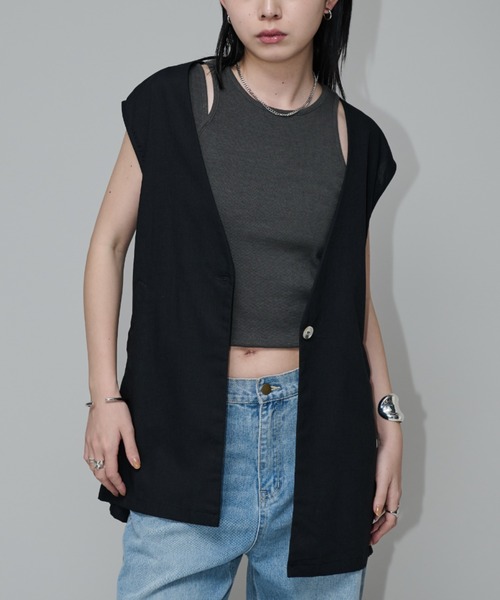 Aunt Marie's（アントマリーズ）の「リネンスリーブレスジレ（ベスト・レディース・ブラック/ブラウン/ナチュラル・FREE）」の7枚目の写真