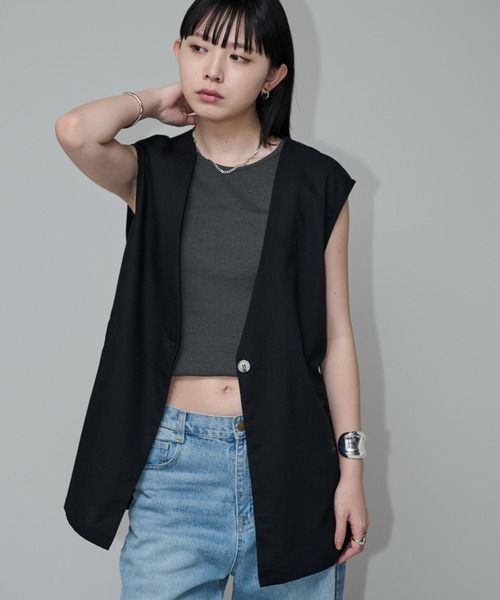 Aunt Marie's（アントマリーズ）の「リネンスリーブレスジレ（ベスト・レディース・ブラック/ブラウン/ナチュラル・FREE）」の5枚目の写真