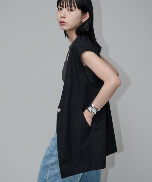 Aunt Marie's（アントマリーズ）の「リネンスリーブレスジレ（ベスト・レディース・ブラック/ブラウン/ナチュラル・FREE）」の6枚目の写真