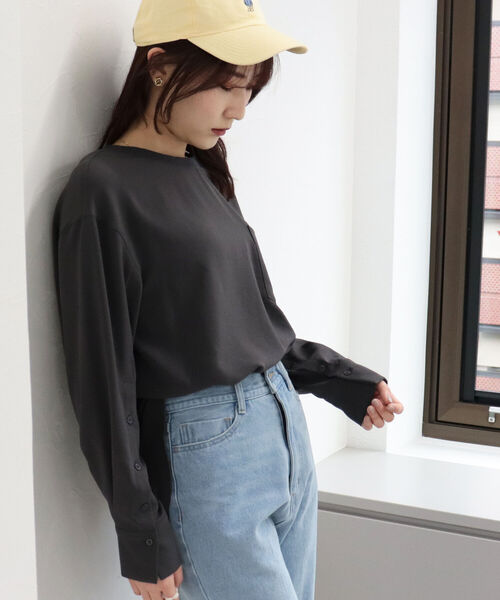 fredy emue(フレディエミュ)の「ジョーゼットTシャツブラウス(シャツ/ブラウス・レディース・チャコールグレー/ベージュ/オフホワイト/カーキ・38)」の3枚目の写真