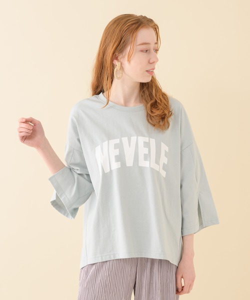 CLOCHE(クロシェ)の「cloche 袖スリットロゴT(Tシャツ/カットソー・レディース・ホワイト/ライトブルー/ネイビー・FREE)」の1枚目の写真