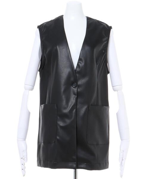 INGNI（イング）の「フェイクレザー／ジレ（ミリタリージャケット・レディース・ブラック・M）」の2枚目の写真