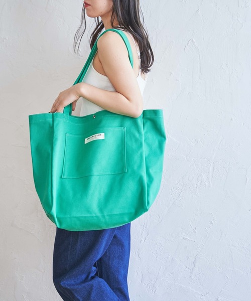 WEGO（ウィゴー）の「WEGO/【WEB限定】デイリーキャンバストート（トートバッグ・レディース・グリーン/ピンク/オレンジ/オフホワイト/ブラック・FREE）」の4枚目の写真