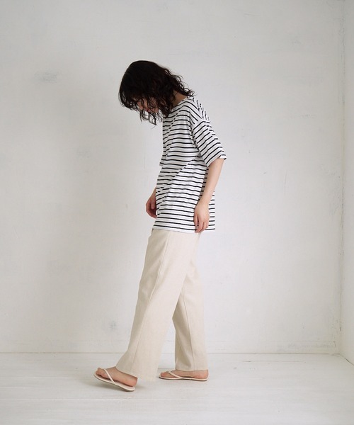 4youstory(フォーユーストーリー)の「【4youstory】ボーダーボートネックTシャツ(Tシャツ/カットソー・レディース・ブラック/レッド/ブルー/グリーン・FREE)」の6枚目の写真