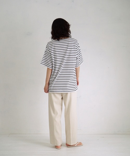 4youstory(フォーユーストーリー)の「【4youstory】ボーダーボートネックTシャツ(Tシャツ/カットソー・レディース・ブラック/レッド/ブルー/グリーン・FREE)」の7枚目の写真