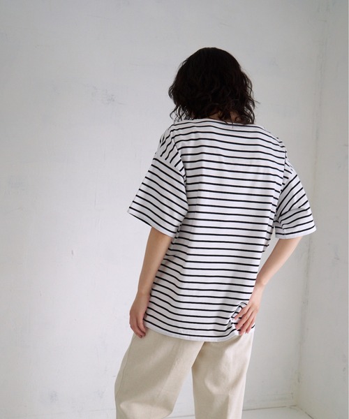 4youstory(フォーユーストーリー)の「【4youstory】ボーダーボートネックTシャツ(Tシャツ/カットソー・レディース・ブラック/レッド/ブルー/グリーン・FREE)」の12枚目の写真