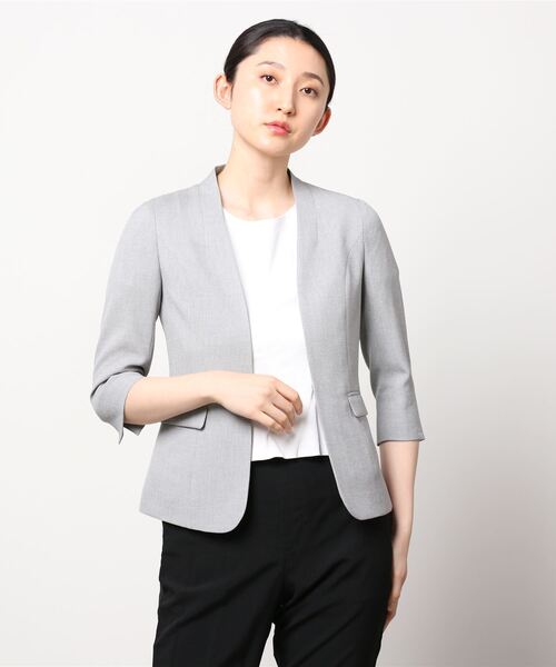 洗える7分袖ノーカラージャケット 麻調2wayストレッチ素材 スーツジャケット Select スーツセレクト のスーツジャケット フォーマルスーツ 小物 Select Select スーツセレクト のファッション Suit 数量限定商品や在庫限り