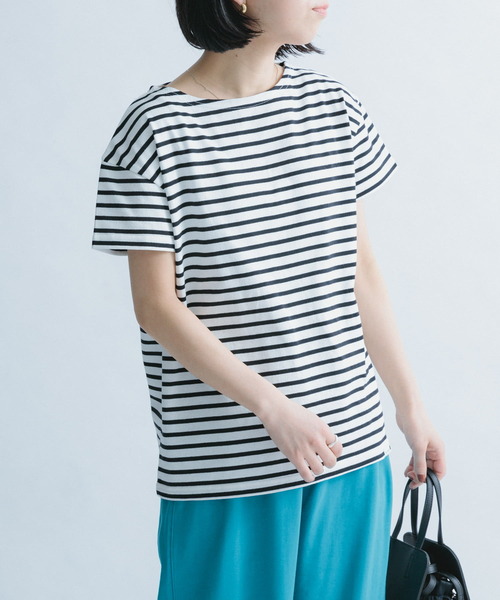 FORK&SPOONボートネックボーダーショートスリーブ