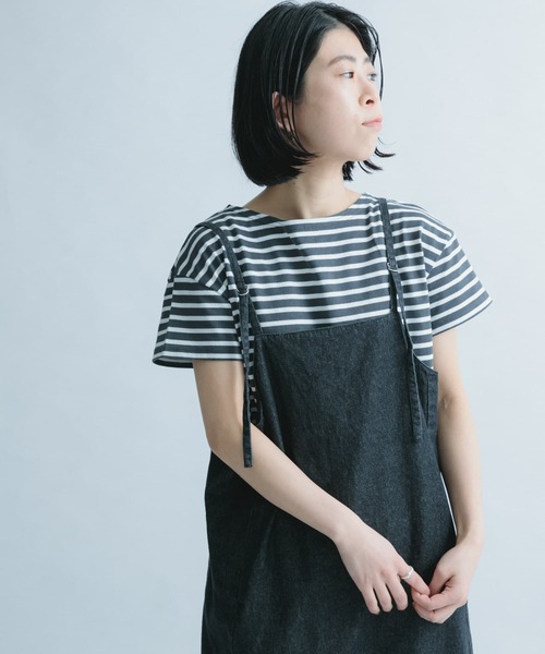 FORK&SPOON（フォークアンドスプーン）の「FORK&SPOON　ボートネックボーダーショートスリーブ（Tシャツ/カットソー・レディース・ブラック系その他/グリーン系その他/パープル系その他/ホワイト系その他・ONE）」の12枚目の写真