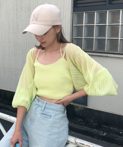 one after another NICE CLAUP（ワンアフターアナザーナイスクラップ）の「シア―ボレロ×ビスチェセット（カーディガン/ボレロ・レディース・ホワイト/ブラック/ライトベージュ/イエロー・FREE）」の4枚目の写真