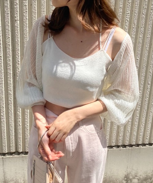one after another NICE CLAUP（ワンアフターアナザーナイスクラップ）の「シア―ボレロ×ビスチェセット（カーディガン/ボレロ・レディース・ホワイト/ブラック/ライトベージュ/イエロー・FREE）」の9枚目の写真