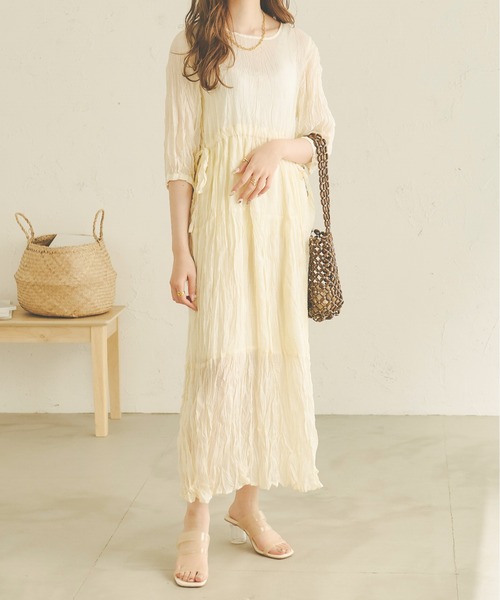 Ambre Neige(アンブルネージュ)の「クリンクルティアードワンピース/【WEB/EC限定商品】(ワンピース・レディース・アイボリー/ライトピンク/ライトベージュ・FREE)」の20枚目の写真