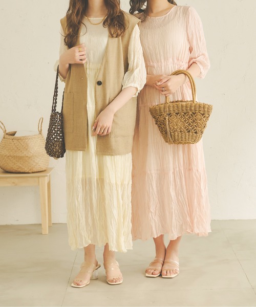 Ambre Neige(アンブルネージュ)の「クリンクルティアードワンピース/【WEB/EC限定商品】(ワンピース・レディース・アイボリー/ライトピンク/ライトベージュ・FREE)」の14枚目の写真
