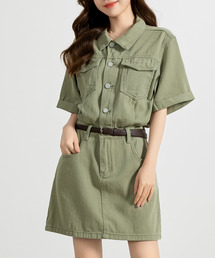 DAY CLOSET | レディース 半袖ロールアップデニムミニワンピース(ワンピース)