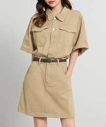 DAY CLOSET | 【ミニ丈/ベルトループ付き】アレンジできるウエスト周り。半袖 ロールアップ デニム ワンピース レディース(ワンピース)