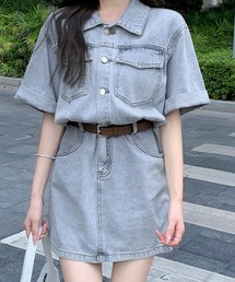 DAY CLOSET | レディース 半袖ロールアップデニムミニワンピース(ワンピース)