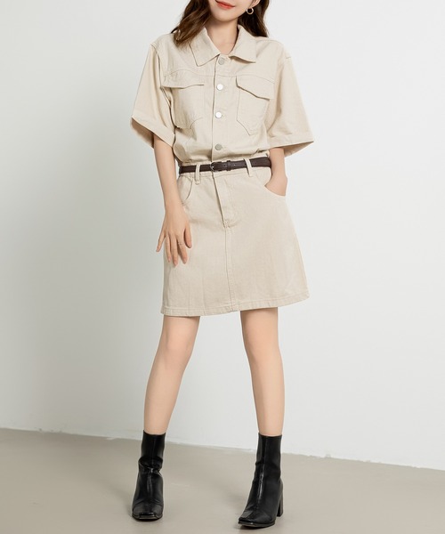 レディース 半袖ロールアップデニムミニワンピース（ワンピース）｜DAY