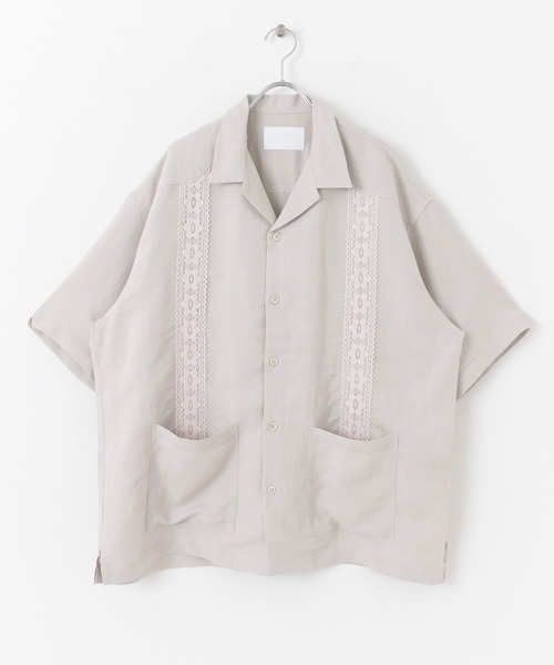 URBAN RESEARCH（アーバンリサーチ）の「URBAN RESEARCH iD　リネン/レーヨンオープンカラーシャツ（シャツ/ブラウス・メンズ・ネイビー/グレー系その他/グリーン系その他・LARGE/MEDIUM）」の2枚目の写真