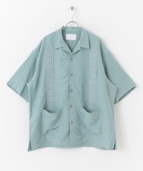 URBAN RESEARCH（アーバンリサーチ）の「URBAN RESEARCH iD　リネン/レーヨンオープンカラーシャツ（シャツ/ブラウス・メンズ・ネイビー/グレー系その他/グリーン系その他・LARGE/MEDIUM）」の3枚目の写真