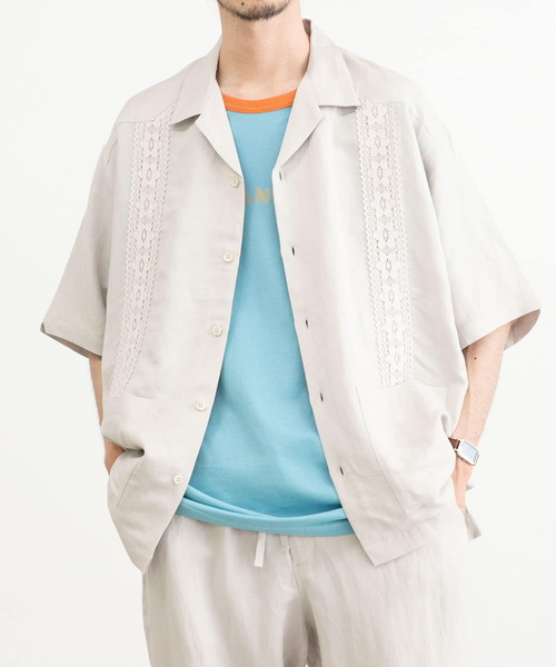 URBAN RESEARCH（アーバンリサーチ）の「URBAN RESEARCH iD　リネン/レーヨンオープンカラーシャツ（シャツ/ブラウス・メンズ・ネイビー/グレー系その他/グリーン系その他・LARGE/MEDIUM）」の5枚目の写真