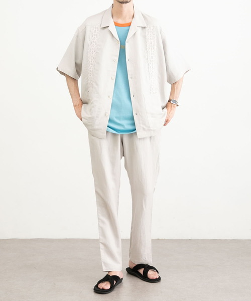 URBAN RESEARCH（アーバンリサーチ）の「URBAN RESEARCH iD　リネン/レーヨンオープンカラーシャツ（シャツ/ブラウス・メンズ・ネイビー/グレー系その他/グリーン系その他・LARGE/MEDIUM）」の7枚目の写真