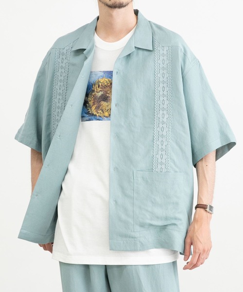 URBAN RESEARCH（アーバンリサーチ）の「URBAN RESEARCH iD　リネン/レーヨンオープンカラーシャツ（シャツ/ブラウス・メンズ・ネイビー/グレー系その他/グリーン系その他・LARGE/MEDIUM）」の6枚目の写真