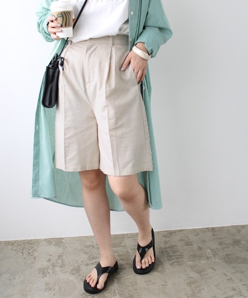 GeeRA（ジーラ）の「リネンライクハーフパンツ（その他パンツ・レディース・ブラック/ベージュ/アイボリー・MEDIUM）」の4枚目の写真