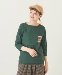 CUBE SUGAR（キューブシュガー）の「ポケット付7分袖ボートネックTシャツ（Tシャツ/カットソー）」