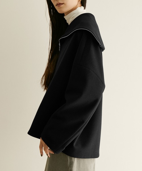 SALON adam et rope'（サロン アダム エ ロペ）の「WOOLLETジップショートコート（その他アウター・レディース・ブラック/ベージュ/カーキ・FREE）」の9枚目の写真