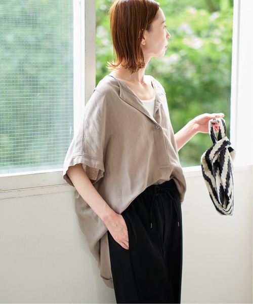 極美品 ジャーナルスタンダード 洗える リネンレーヨン ノーカラーブラウス 黒 レーヨン麻ノーカラーブラウス（シャツ／ブラウス）｜JOURNAL