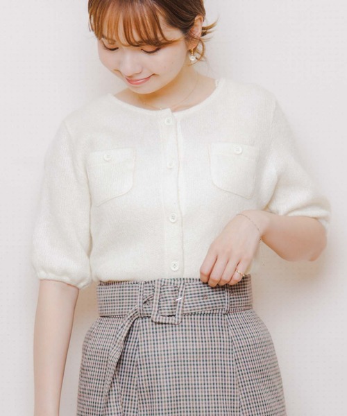 flower(フラワー)の「パフハーフトップ(ニット/セーター・レディース・アイボリー/ベージュ・FREE)」の1枚目の写真