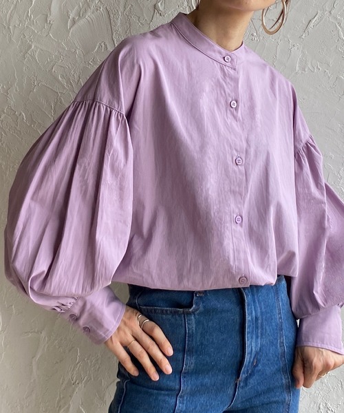 She's Closet（シーズクローゼット）の「バンドカラーボリュームスリーブギャザー長袖ブロードシャツブラウス（シャツ/ブラウス・レディース・ホワイト/ブラック/パープル/オリーブ/モカ/ブルー・FREE）」の6枚目の写真