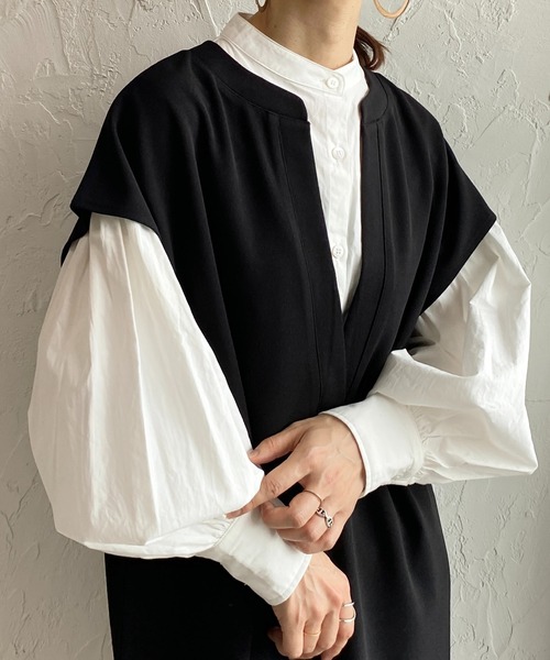 She's Closet（シーズクローゼット）の「バンドカラーボリュームスリーブギャザー長袖ブロードシャツブラウス（シャツ/ブラウス・レディース・ホワイト/ブラック/パープル/オリーブ/モカ/ブルー・FREE）」の2枚目の写真