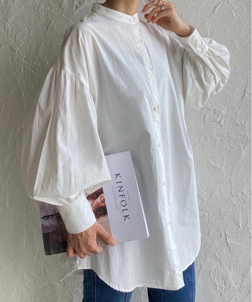 She's Closet（シーズクローゼット）の「バンドカラーボリュームスリーブギャザー長袖ブロードシャツブラウス（シャツ/ブラウス・レディース・ホワイト/ブラック/パープル/オリーブ/モカ/ブルー・FREE）」の7枚目の写真